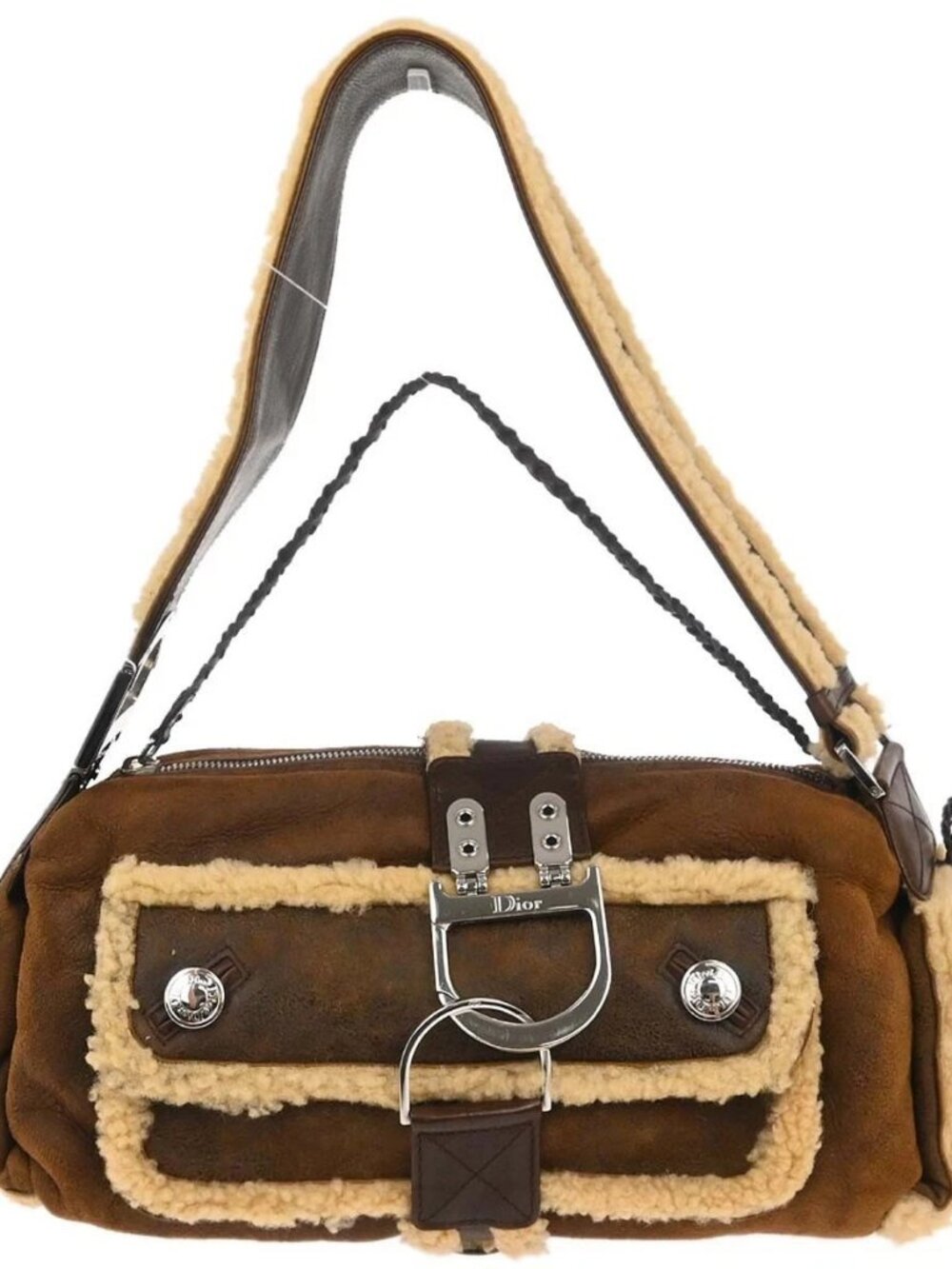 Christian Dior Brown Mouton Flight Handbag 00-MA-0095 166870